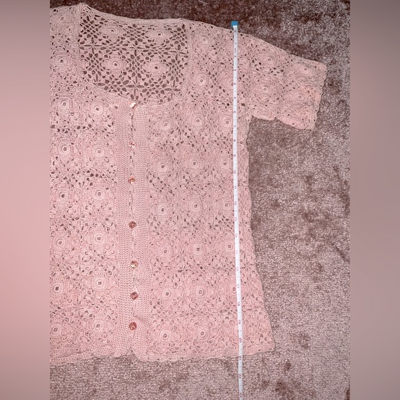 Pink Handmade crochet top 100% satin cotton , size S - Picture 4 of 6